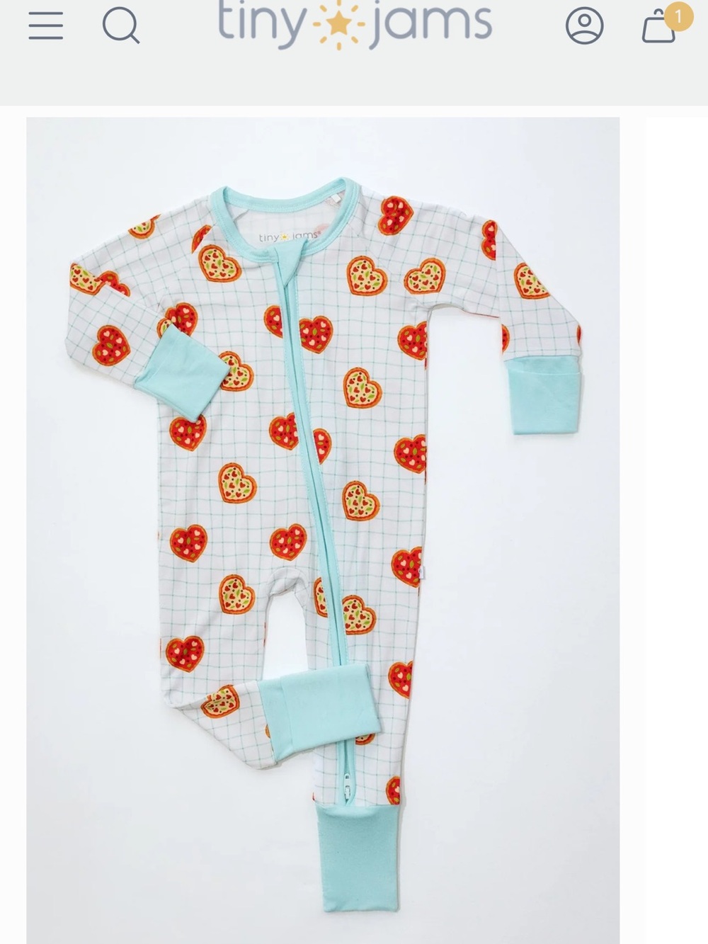 ISO Tiny Jams Pizza my Heart Zip-Up One-Piece- Newborn size